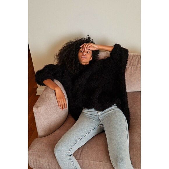 NWT FREE PEOPLE OASIS TUNIC OVERSIZED PULLOVER TURTLENECK SWEATER BLACK - Picture 1 of 4